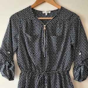 Stella Tweed Heart Print Blouse - Navy - Size Small